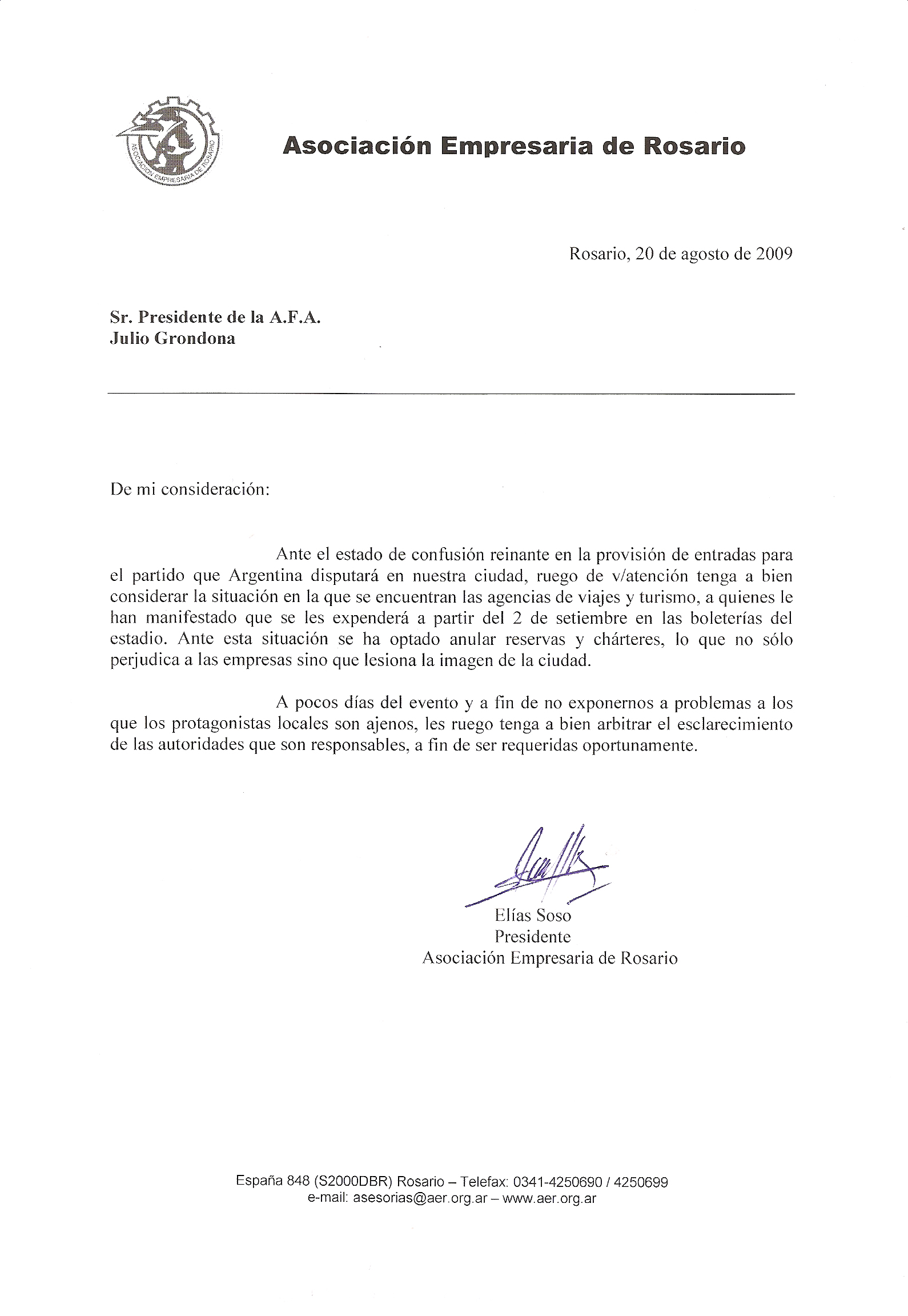 Carta-a-la-afa  Asociación Empresaria de Rosario