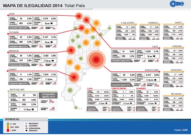 Mapa del comercio ilegal en Rosario. CAME.