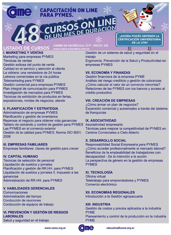 48 cursos gratis de un mes de duración.